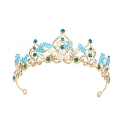 China Wedding Blue Headdress Crystal Handmade Crown Birthday Party Bridal Jewelry Wedding Headpiece Hair Accessories for sale