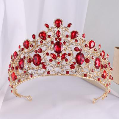 China Wedding Royal Blue Crystal Big Crown Beauty Pageant Headdress Hair Accessories New Baroque Bride Crown for sale