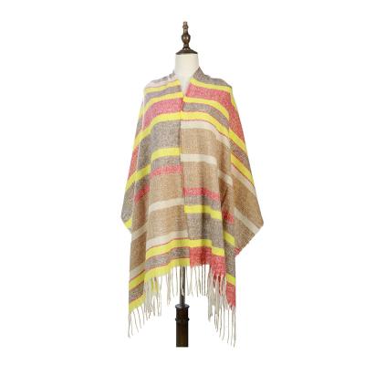 China Wholesale Newest Brand Winter Polyester Fashion Women's Acrylic Thick Warm Poncho Scarf Shawl Cape 2021 Vintage Blanket Oversize Hot Sale for sale