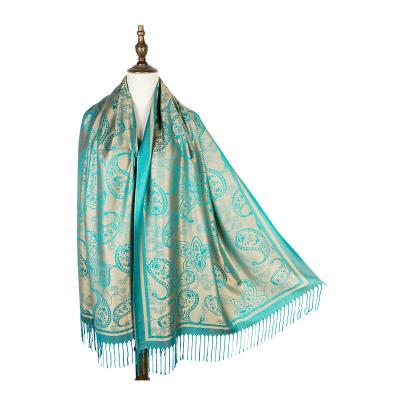 China Cashmere wholesales women pashmina cashmere shawl jacquard along kashmir woven floral shawls spring fall shawls for sale