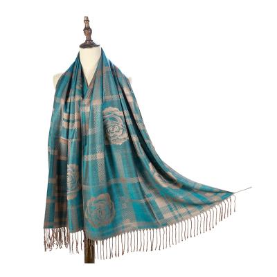 China Cashmere 2021 Wholesales women long pashmina cashmere shawl jacquard woven Kashmir floral shawls spring spring fall shawls for sale