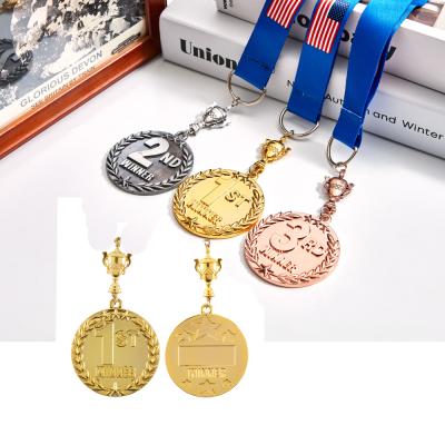 China Europe Copper Plated Custom Doubles Gold 3d Logo Football Sports Award Medal With Sublimation Ribbon Lanyard for sale