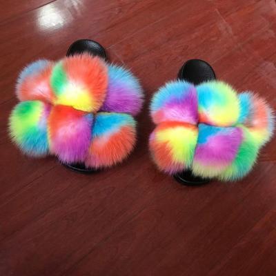 China Fashion Trend New Design Women Ladies Soft Comfortable Fluffy Fox Slips Real Fur Slippers for sale