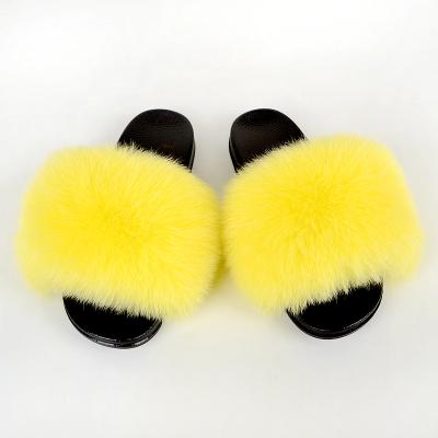 China Waterproof 2020 Women Eva Shoes Black Fashion Fox Fur Slippers For Summer for sale