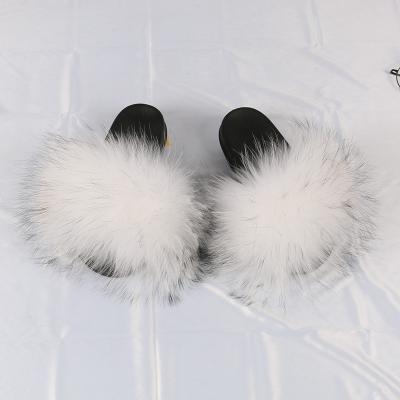 China Summer Waterproof Luxury PVC Shoes Unique Real Fox Fur Slides Slippers For Women for sale