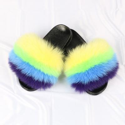 China New Fashion Style Real Fur Waterproof Slippers Smudge Fur Slides Women for sale