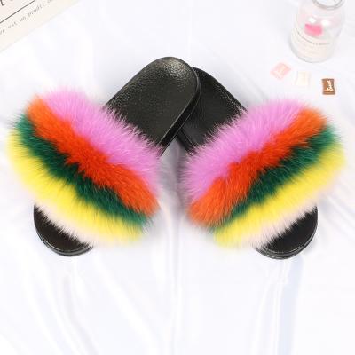 China Custom Size Women's Plus Size Fashion Trend Logo Gray Fur Slippers Multicolor Blurred Fur Slippers Custom Made for sale