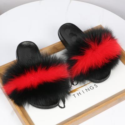 China Factory direct fashion real women's big fur hairy flurry wholesale slides real fox fur slippers sandals for sale