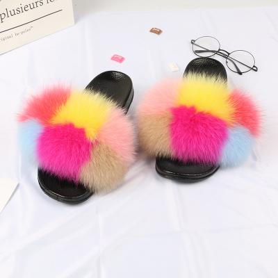 China Custom Fashion Trend Street Style Slides Flip Flops Fox White Furry Fuzzy Slippers For Women for sale