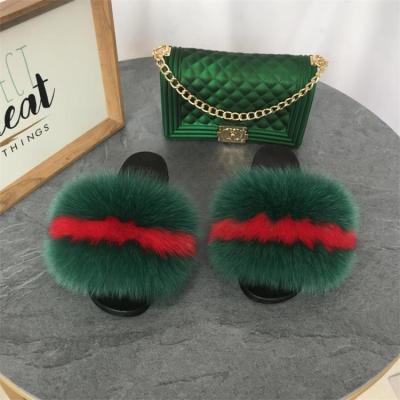 China Fashion Trend Factory Direct Wholesale Fur Slides And Purse Bag Matching Set for sale