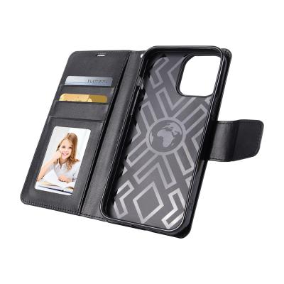 China Hanman Shockproof Mill For iPhone i14pro 14pro 13 12 11 7 8 Flip Stand Magnetic Plus Max Soft Silica Gel PU Wallet Phone Case for sale