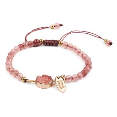 China CLASSIC Woven Beaded Bracelet Natural Stone Rope in Rose Red Crystal Adjustable for sale