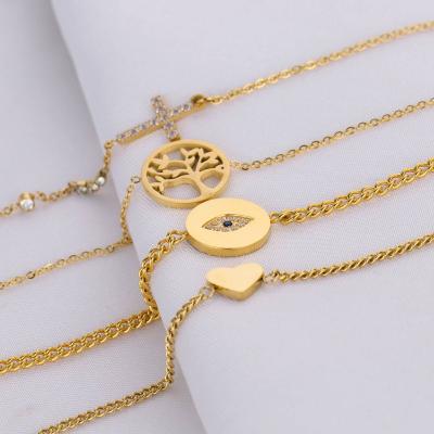 China Custom Fashion Women Jewelry Gold Heartbeat Tennis Hamsa Vlover Stainless Steel Charm Chain Bracelet for sale