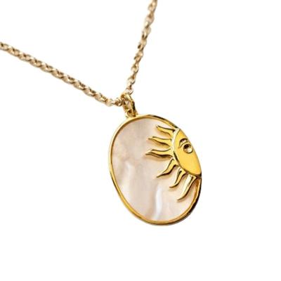 China BOHEMIA ST004 High Quality 18K Gold Plated Pearl Shell Sun Stainless Steel Necklace Tarot Jewelry for sale