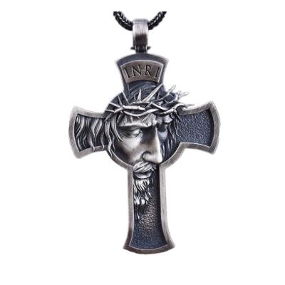 China Environmentally Friendly Mens Jewelry Barbed Wire Necklace Christian Jesus Cross Necklace for sale