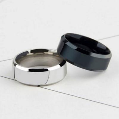 China Anillo 8Mm Ring Bling CLASSIC Smooth Titanium Steel Jewelry Black Stainless Rings For Male Men for sale