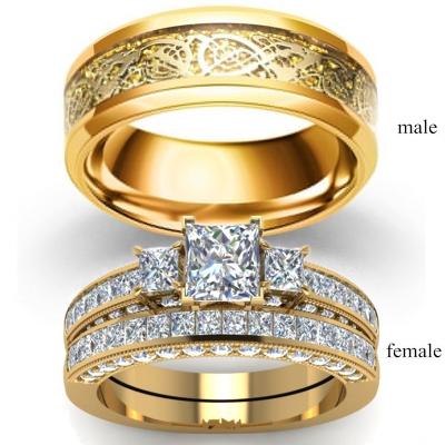 China CLASSIC Wedding Rings Set Couples Wedding Rings Women Men Stone Ring for sale