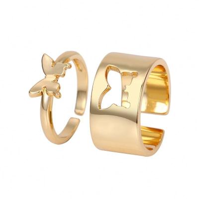 China New High Quality Gold Butterfly Moon Star Heart Rings Punk Lover Couple Rings Open Set for sale