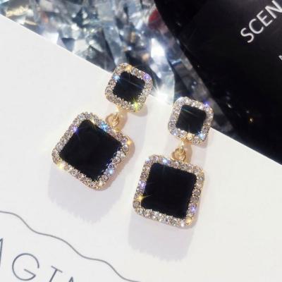 China Black Square 2019 CLASSIC Geometric Statement Earrings For Women Crystal Luxury Wedding Rhinestone Earring for sale