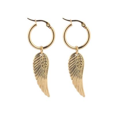 China Fashion Wholesale Custom Stainless Steel Plated 18K Gold Wing Charm Drop Earring Angel Wing Hoop Earrings for sale