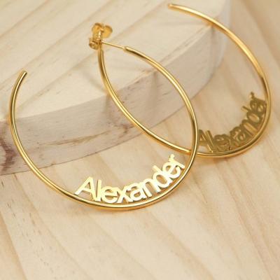 China High Quality For Women Girls Stainless Personalized Customize Name Circle Earrings Jewelry Fashion Circle Earring for sale