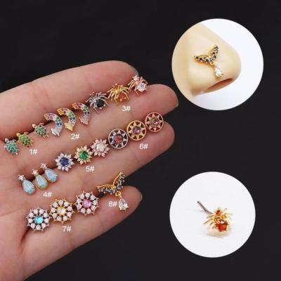 China Newfor TRENDY Women Shape Indian Screw Nose Piercing Jewelry L Shaped Nose Studs 20G 316L Stainless Steel CZ Surgical Nose Rings for sale