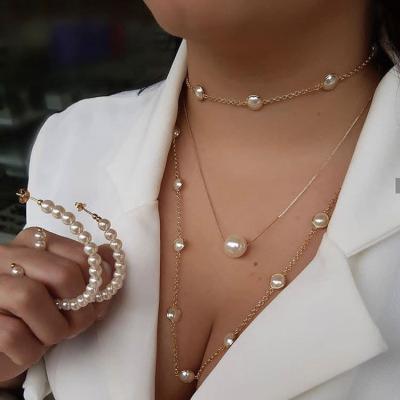 China 2021 New Fashion Romantic Sexy Pearl Multilayer Classic Jewelry Accessories Chain Clavicle Party Women Necklace Sweater Pendant Chain for sale