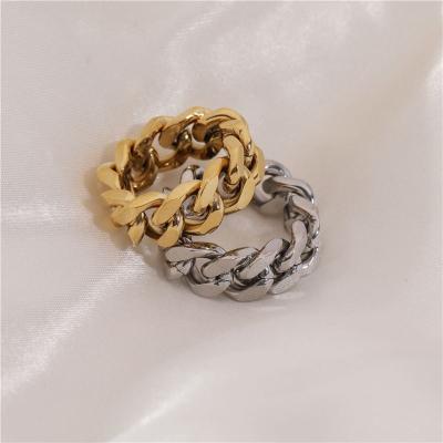 China High End Lead Free Nickel Free 18K Stainless Steel PVD Gold Plated Cuban Chain Rings Jewelry Wholesale for sale