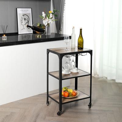 China Modern Industrial Outdoor Bar Cart Black 2 Tier Metal Bar Cart With Wheels for sale