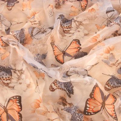 China QUICK DRY Vintage 3D Butterfly Gradient Print Tulle Chiffon Fabric For Dress Shirt Silk Scarf, By The Meter for sale