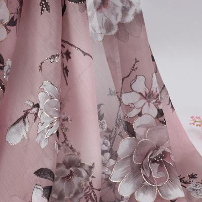 China Fashion Breathable Plum Pattern Printed Chiffon Fabric, Soft Tulle Dress Shirt Fabric, By The Meter for sale