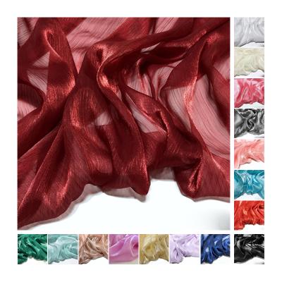 China Gray Red Green Blue White Black Glitter Organza Fabric Gauze Mesh Cloth For Women Dress Shirt Breathable Soft Fabric for sale