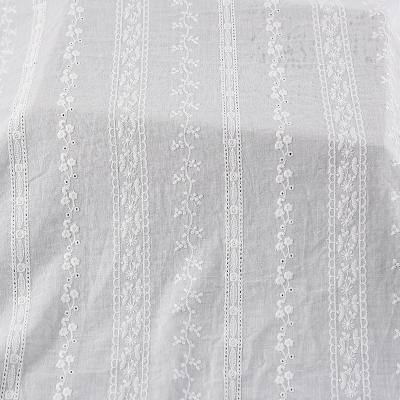 China Breathable Cotton Fabric White Eyelet Floral Stripe Embroidery Fabric For Sewing Dress Shirts for sale