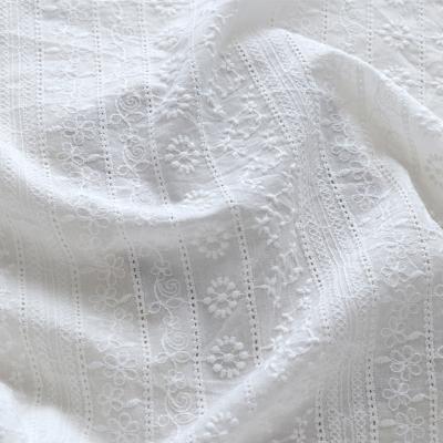 China Breathable Cotton Lace Fabric White Eyelet Floral Embroidered Fabric For Dress Blouse for sale