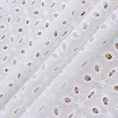 China Breathable White Cotton Fabric Voile Eyelet Embroidery Cotton Lace Fabric For Dress Shirts Kids Cloth Curtain Decor for sale