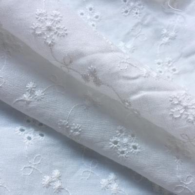 China Breathable White Eyelet Cotton Floral Embroidered Lace Fabric For Dress Shirt for sale