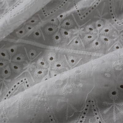 China Breathable White Hollow Cotton Fabric Carnation Flower Embroidered Cotton Lace Fabric for sale