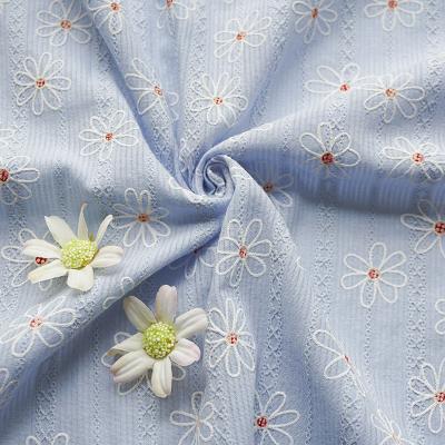 China Daisy Printed Cotton Jacquard Fabric blue soft QUICK DRY for dress shirt fabric, white, beige, pink, by the meter for sale