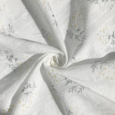 China Viable soft white printed pure cotton fabric of floral jacquard for dress shirts, blue, pink, green, by the meter for sale