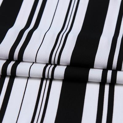 China Black And White 100% Polyester Vertical Stripes Chiffon Fabric Stretch Elasticity Fabric For Dress Pants Trims Shirts for sale