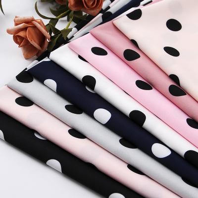 China Breathable Soft Black Polka Dot Printed Stretch Chiffon Fabric For Dress Shirt, White, Pink, Dark Blue, Grey, By The Meter, 152cm Wide for sale