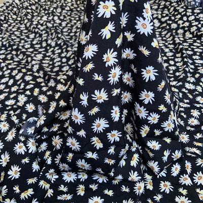 China French Retro Small Soft Black Fabric 150cm Wide Breathable Daisy Floral Print Stretch Chiffon Tulle For Dress Skirt, By The Meter for sale