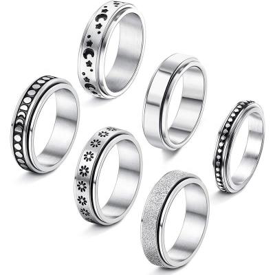 China Vintage Stainless Steel Spinning Finger Ring Fidget Anxiety Rings Spin for sale