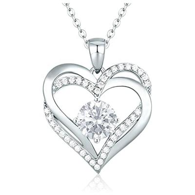 China Romantic Heart Hollow Round Pendant Necklace Double Heart Necklaces for sale