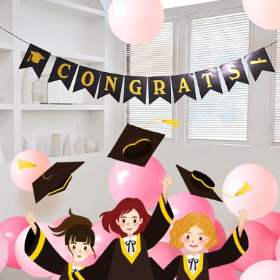 China Birthday Banners Graduation Season Party Banner Happy Birthday Paper Drawing Golden Letter Color Flag Drawing Happy Birthday Banner for sale