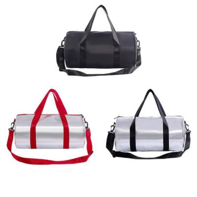 China Normcore / Minimalist Zippered Gym PU Sports Bag Female And Male Travel Fleece Cylinder Silver Custom Logo Bag for sale