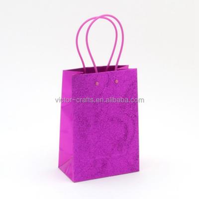 China Small Recyclable Fuchsia Gift Bag Glitter Cosmetic Paper Bag for sale