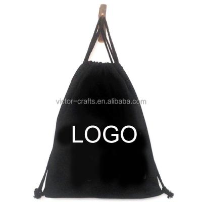 China Custom Handled Logo Print For Promotional Black Canvas Cotton Drawstring Bag for sale