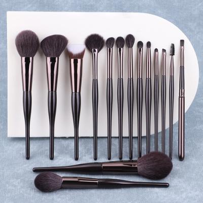 China Angular Blush Polished Aluminum Pipe Birch Handle 15 Sets Professional Cosmetic Brush Set Beauty Makeup Tools Makeup Brush Set for sale