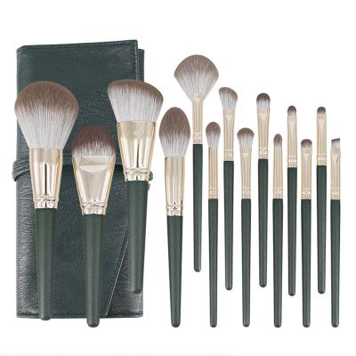 China Angular Blush Wholesale 14 High Quality Cosmetic Cloud Green Makeup Brush Set for sale